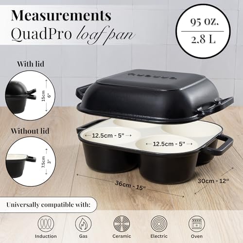 QuadPro Enamelled Cast Iron Bread Loaf Pot – Dutch Oven for Sourdough Bread Baking – 500°F Oven Safe Non Stick Bread Pot – 4 Round Loaf Spaces (4.90-inch Diameter), Black – by Nuovva - Image 3