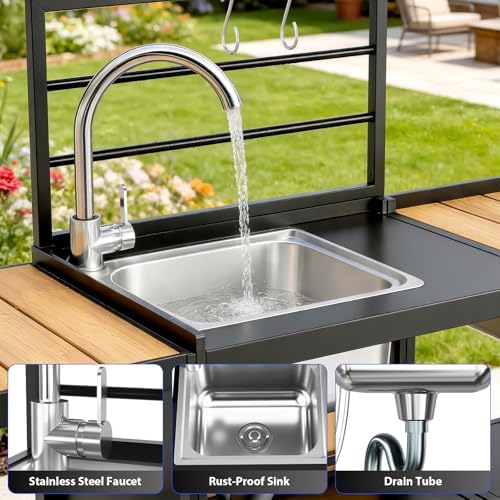 LEVELEVE Modular Outdoor Kitchen Island 4-Piece Set, Aluminum Outdoor Prep Station Grill Cart with Independent Sink, Storage Cabinets & Shelves for Backyard Patio Deck - Image 6
