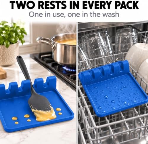 2 Pack Blue Silicone Spoon Rest for Stove Top Kitchen Spoon Holder Set - Image 5
