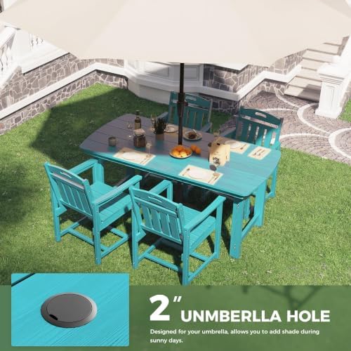 HDPE Outdoor Dining Set, Patio Table and 4 Chairs, 2" Umbrella Hole, Lake - Image 5
