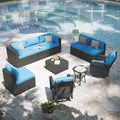 Aoxun Patio Furniture Set with Swivel Rocker Chairs, 10 Piece Outdoor Sectional Sofas, Wicker Rattan Outdoor Furniture with Thickened Cushion for Backyard, Garden Peacock Blue by Aoxun