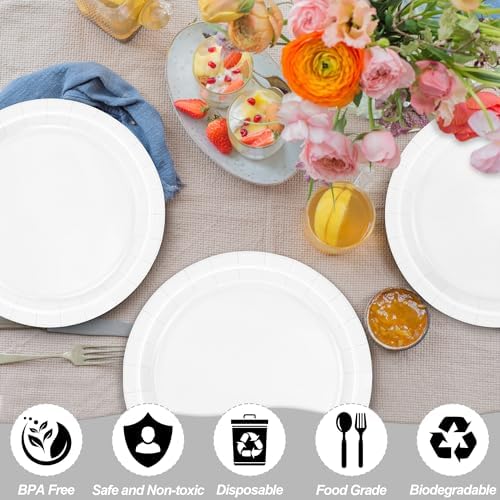 50 Pack White Plates 9 Inches Round Heavy-duty Paper White Dinner Plates - Image 3