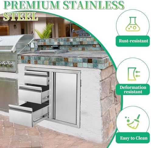Outdoor Kitchen Drawer Combo 28" W x 20.1" H x 19.8" BBQ Triple Drawers & Access Door, Stainless Steel Cabinet, Perfect for Outdoor Kitchen Island Patio Grill Station - Image 4