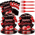 48pcs Red Black Party Decoration Set,16 Dessert plate,16 Napkin And 16 Fork,Disposable tableware for 16 persons,Used for Red and Black Party Supplies by Unknown