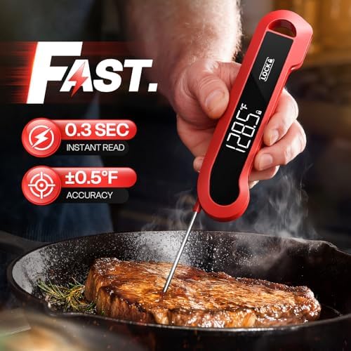 0.3 Sec Instant Read Meat Thermometer Digital for Cooking, Red - Image 2