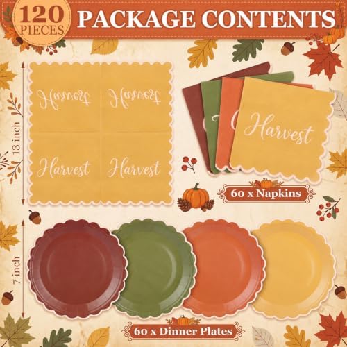 Roshtia 120 Pcs Fall Plates and Napkins Set, Serves 60 - Image 2