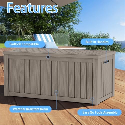 200 Gallon Large Outdoor Storage Box Waterproof, UV Resistant Resin Deck Box with Hydraulic Rod & Lockable Latch for Patio Furniture, Outside Storage Box for Garden Tools, Patio Cushions, Gray - Image 3