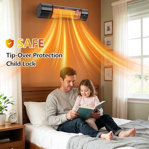 Hanging Patio Heater, Outdoor Electric Heater, Wall Mounted & Ceiling Infrared Garage Heater for Outdoor/Indoor Use, 1500W, Remote Control, Black - Image 6