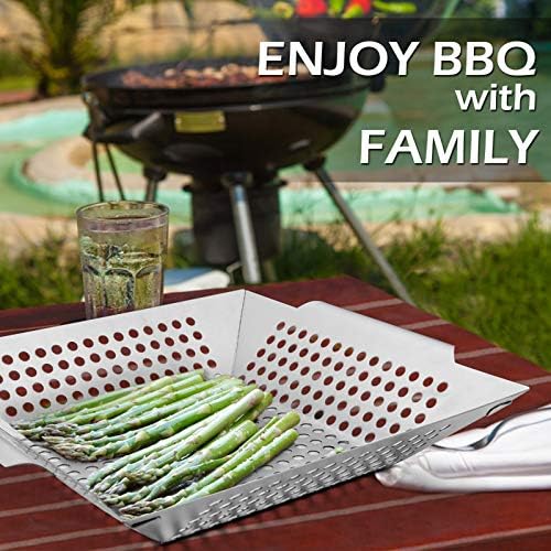 8” Grilling Basket, HaSteeL Small BBQ Grill Basket Wok Set of 2 for Vegetable, Kabobs, Shrimps, Heavy Duty Stainless Steel Grilling Accessories for All Grills, Dishwasher Safe - Image 4