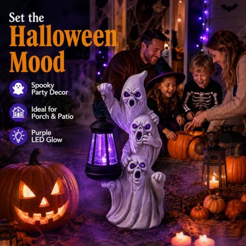 Triple Ghosts Halloween Figurine with Solar Lighted,Halloween Decorations - Image 6