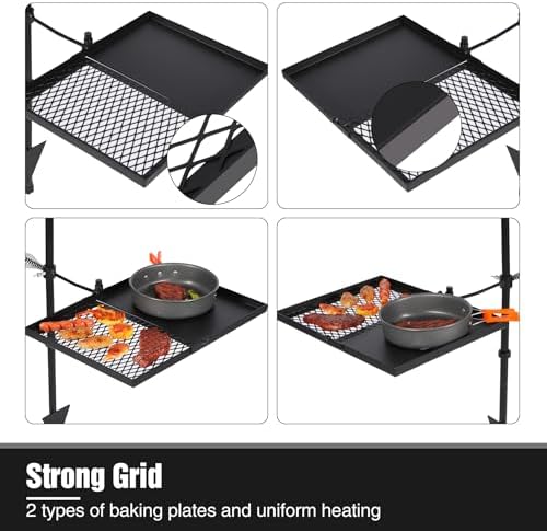 REDCAMP Folding Swivel Campfire Grill, Portable Fire Pit Grill Grate Over Fire Pit, Heavy Duty Steel Grate & Camp Fire Rack with Carrying Bag for Outdoor Camping Cooking - Image 5