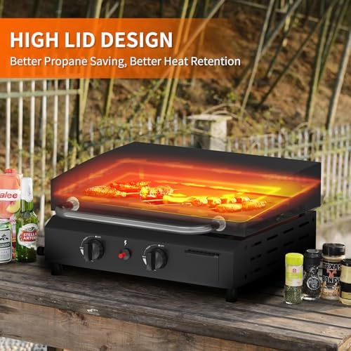 SKOK 2 Burner Gas Griddle with Hood- 17 Inch Outdoor Propane Griddle-30000 BTU Propane Fuelled, Portable Flat Top Gas Grill Camping Griddle with Lid for Kitchen, Outdoor BBQ - Image 5