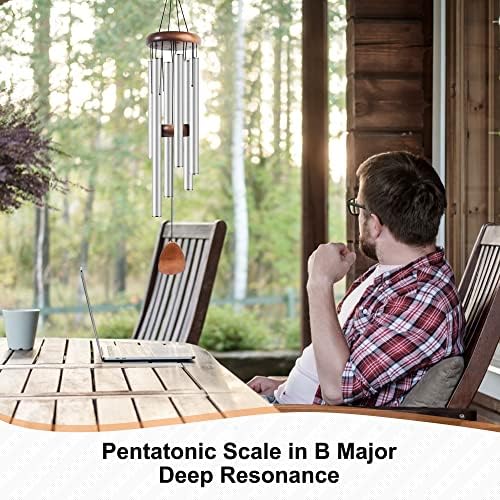 Bursvik 37" Aluminum Wind Chimes for Outside (Silver), Patio Zen Decor Gift - Image 5