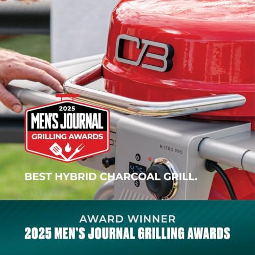 Charbroil Bistro Pro | 3-in-1 Electric, Griddle, & Charcoal Compact Grill | Electric BBQ grill | Red - Image 5