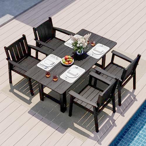 Pamapic Patio Dining Table Set, 5-Piece Outdoor Dining Set for 4, Black by Pamapic