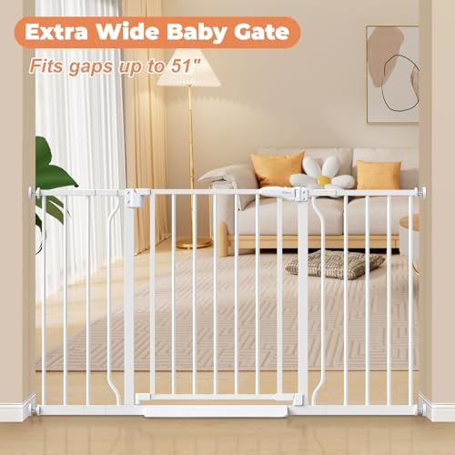 29"-51" Extra Wide Baby Gate, No Drilling Auto Close Dog Gate, White - Image 2