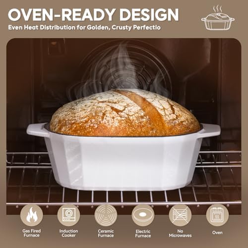 Enameled Cast Iron Dutch Oven for Bread Baking – 3QT Oval Round Heavy Duty Bread Pan with Lid, Non-Stick Ceramic Coating,Loaf Cast Iron Bread Oven for Sourdough, Baking, Roasting, Braising, Stovetop & Oven Safe - Image 3