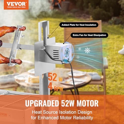 VEVOR Rotisserie Grill, BBQ Whole Pig Lamb Goat Charcoal Spit Grill, 46 Inch 132 Lbs Capacity, Electric 52W Motor Stainless Steel Rotisserie Roaster with Lockable Wheels, for Camping Outdoor - Image 2