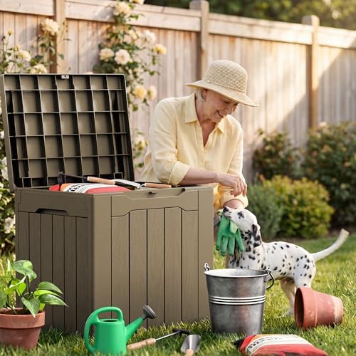 JUMMICO 31 Gallon Resin Deck Box Waterproof Outdoor Storage Boxes - Image 7