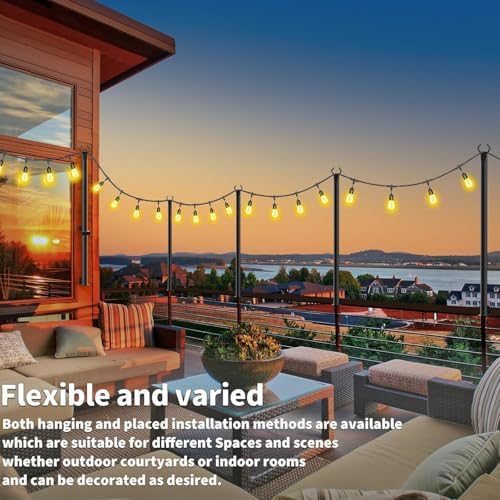 AHRLHR 5 Ft String Light Poles, 4 Pack String Light Poles for Outside with Fixing Clips,Metal Poles for Outdoor String Lights, Hanging Light Poles for Deck Fence Garden Backyard Wall Bistro - Image 3