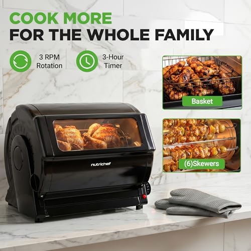 NutriChef Horizontal Rotating Shawarma Oven | Rotisserie, Shawarma & Kebab Machine | Includes Large 22.4 Quart Capacity, 3-Hour Timer & 6 Kebab Skewers | Ideal for Chicken,Turkey & Lamb | Black - Image 2