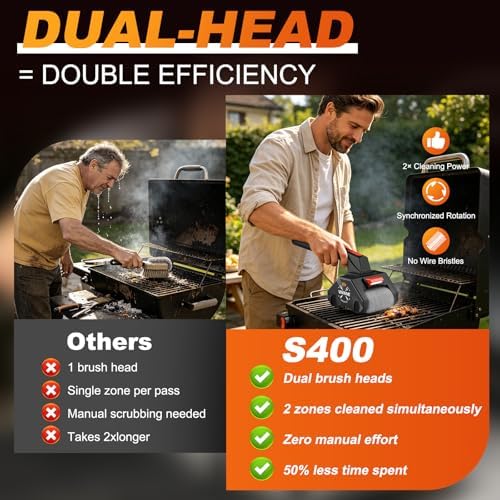 Electric Grill Brush - Dual-Head Cordless Rechargeable BBQ Cleaner with 304 Stainless Steel Chain Roller & Wire Brush | 320 RPM Power Rotary BBQ Scrubber for All Grates - Image 3