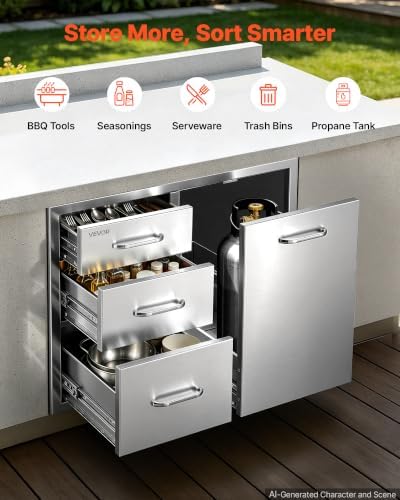 VEVOR Outdoor Kitchen Drawers, 23"W x 21"H x 30"D, Cabinet/Trash/Door/Combo - Image 4