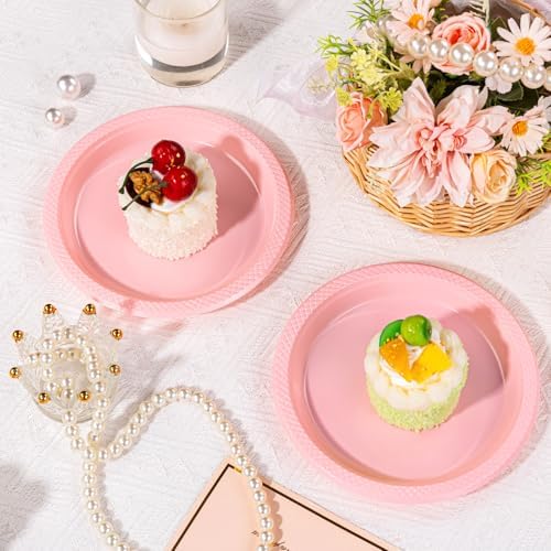 WELLIFE Pink Plastic Plates 7 Inch 50 Count - Image 2