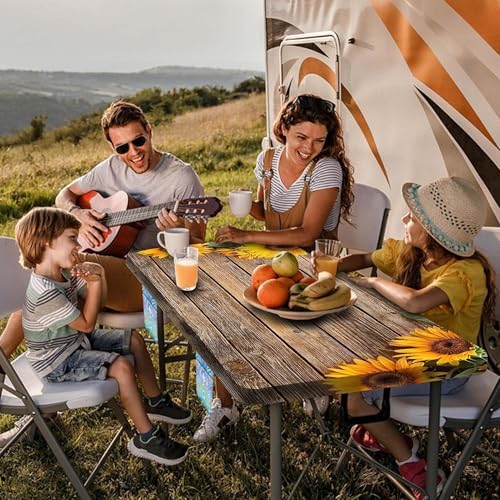 Sunflower Picnic Table Cover with Bench Covers, Waterproof Windproof, Camping Essentials, Fitted Tablecloth Cover with Elastic Edge, for Indoor & Outdoor, Garden, Camping, 3 Pieces Set, 30x96 Inch - Image 3