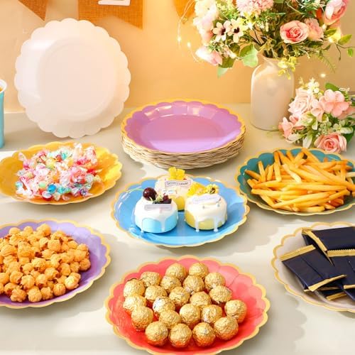 48 Pcs Boho Rainbow Paper Plates 9 Inch Scalloped - Image 2