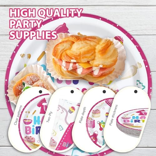 96Pcs Pink Baking Birthday Party Decorations, Serves 24 - Image 6
