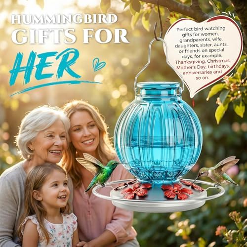 Glass Hummingbird Feeder for Outdoors Hanging, 26 fl oz Bird Nectar Feeder - Image 7
