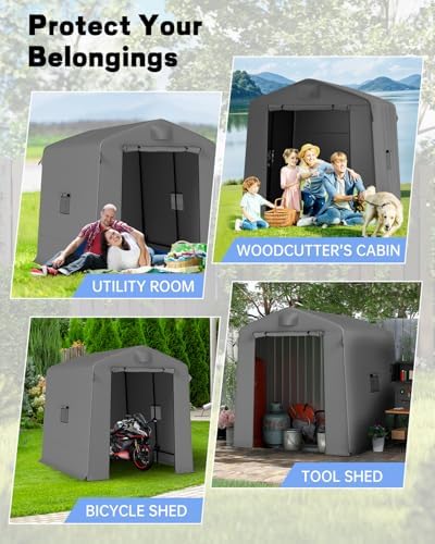 Portable Outdoor Storage Shed, 7×6×6 FT Storage Shelter Motorcycle Storage Tent Shed with Roll-up Zipper Door, Heavy-Duty Metal Frame for Garden, Patio, and Backyard Storage (Dark Gray) - Image 5