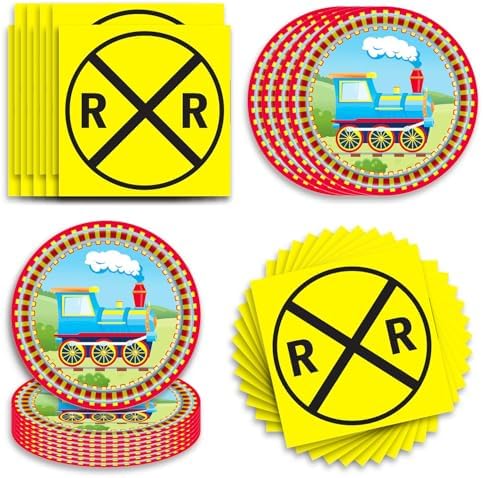 40pcs Yellow Happy Train Party Supplies Warning Train Theme Tableware Set Including Plates Napkins for Train party Boys Girl Birthday Baby Shower,Suitable for 20 Guests by UkralMagic