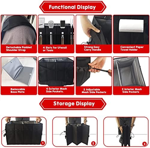 Large Capacity BBQ Tools Carry Bag, Grill Caddy with Paper Towel Holder, BBQ Grill Accessories Organizer Bag Barbecue Foods Storage Bag for Outdoor Picnic, Camper, Travel, Car, RV (Black) - Image 5