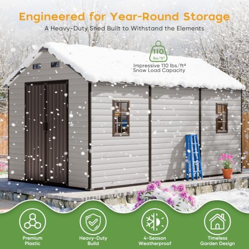 WACASA 8x14 FT Deep Resin Plastic Outdoor Storage Shed, Floor Included - Image 5