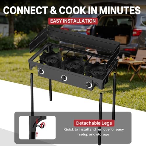 3 Burner Propane Camp Stove | 225,000 BTU | High Pressure Gas Burners - Image 5