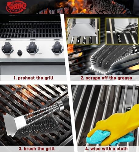 TNTOR Grill Brush with Scraper, 18" Adjustable Handle BBQ Grill Brush for Outdoor Grill, Extra Strong Grill Cleaner Accessories for Grill/Smoker/Gas/Charcoal Grill Cleaning-Grill Gifts for Men/Dad - Image 6