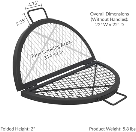 Sunnydaze Round Folding Camping Grill Grate for Fire Pit, Steel, 22" Dia - Image 6
