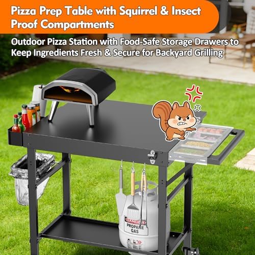 Pizza Oven Table for Ooni, Ninja & Blackstone, Wheeled Grill Cart - Image 6