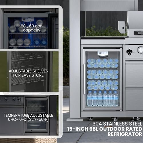 94-Inch 6-Burner 85000 BTU Natural Gas Outdoor Kitchen Grill Island with Shed, 304 Stainless Steel Silver, Wine Cooler, Rotisserie, Black Granite Countertops & Sink for Backyard BBQ - Image 5