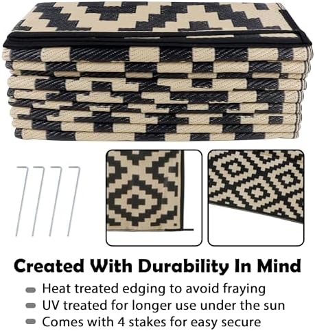SAND MINE Waterproof Outdoor Rug 10x20 ft, Plastic Reversible Rug, Modern Area Rug, Large Floor Mat for Outdoors, RV, Patio, Backyard, Deck, Picnic, Beach, Camping, Black & Beige - Image 4