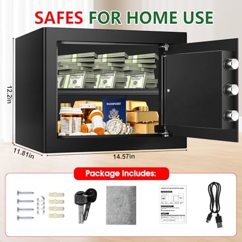1.8 Cubic Feet Small Fire Safe Box for Home, Fireproof Lock Box, Security Money Safe with Digital Keypad, Spare Keys and Removable Shelf, Personal Home Safes for Money, Jewelry, ID Documents - Image 6