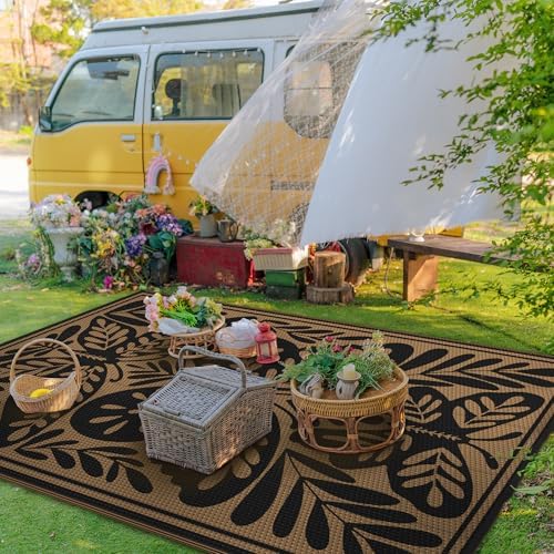GENIMO Outdoor Rug, 6'x9' Waterproof Plastic Rugs for Patio, Black - Image 3