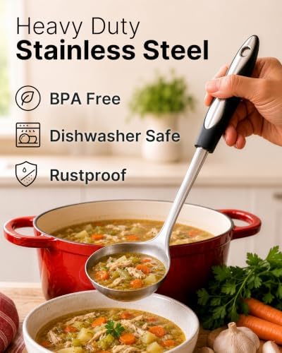 Zulay Kitchen Premium Soup Ladle - 12" Stainless Steel with Non-Slip Silicone Handle - Image 6