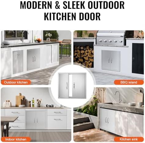 VEVOR BBQ Access Door, 26W x 24H Inch Double Outdoor Kitchen Door, Stainless Steel Flush Mount Door, Wall Vertical Door with Handles, for BBQ Island, Grilling Station, Outside Cabinet, Silver - Image 6