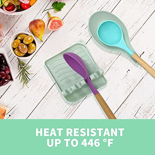 2 Pack Multiple Utensil Spoon Rest with Drip Pad Non-Slip Heat Resistant Kitchen and Grill Spoon Holder for Spatula, Ladle, Tongs, Kitchen Gadgets, and Cooking Accessories (Light Green) - Image 5