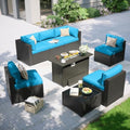 Aoxun Patio Furniture Set with Fire Pit Table, 8 Piece Outdoor Sectional Sofas, Wicker Rattan Outdoor Furniture with Thickened Cushion for Backyard, Garden Peacock Blue by Aoxun