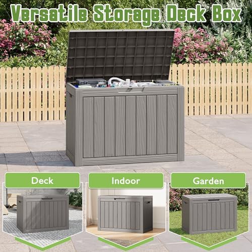 Outdoor Storage Waterproof Deck Box for Patio (45 Gallon, Grey) - Image 4