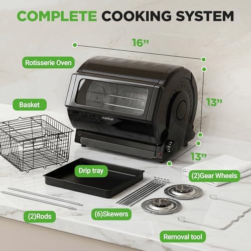 NutriChef Horizontal Rotating Shawarma Oven | Rotisserie, Shawarma & Kebab Machine | Includes Large 22.4 Quart Capacity, 3-Hour Timer & 6 Kebab Skewers | Ideal for Chicken,Turkey & Lamb | Black - Image 7